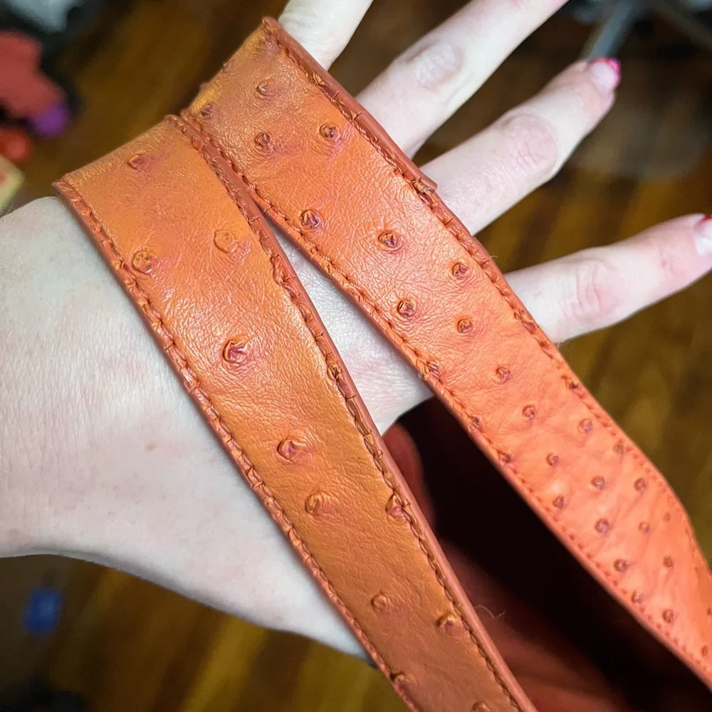 Expressions NYC Orange Faux Ostrich Studded Shoulder Bag Slightly Flawed - Picture 7 of 16